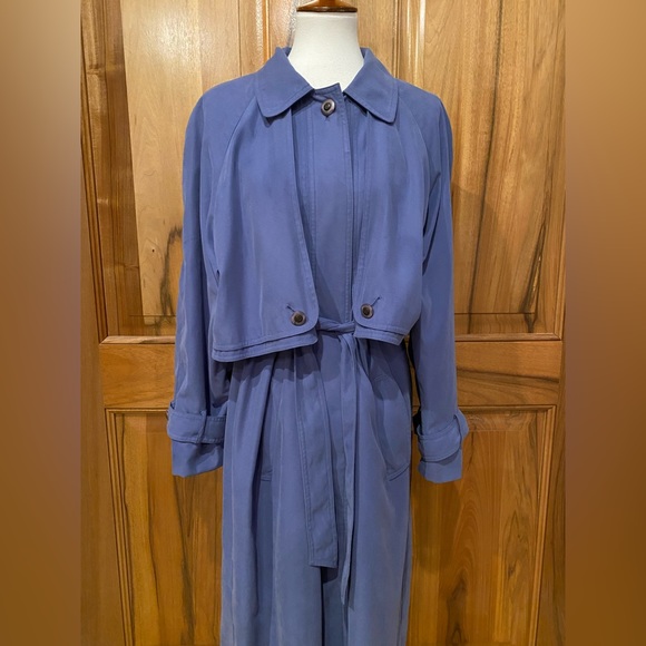 Very VTG Fitzwright Forget-Me-Not Blue Silky Soft Trench Coat, EUC, 16 - Picture 2 of 16